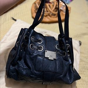 Jimmy Choo Rikki Ramona Black Leather and Snakeskin Shoulder Bag